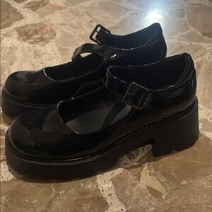 Black Patent Leather Mary Jane Platform Shoes